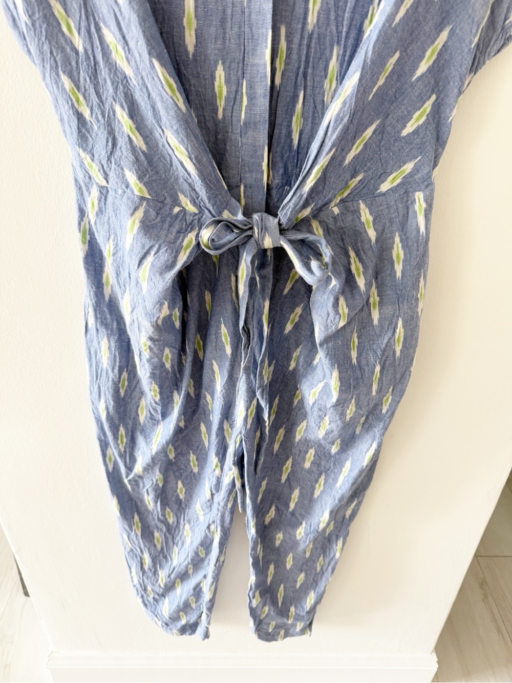 Rujuta Sheth Venus Wrap Oversized Cotton Blue Ikat Tie Front Jumpsuit Size XS - Picture 6 of 9